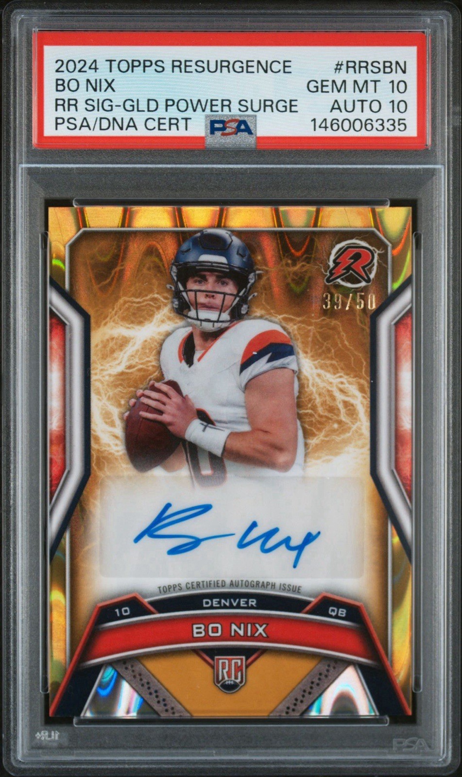 Bo Nix Topps Resurgence Rookie Signatures #RRSBN Gold Power Surge