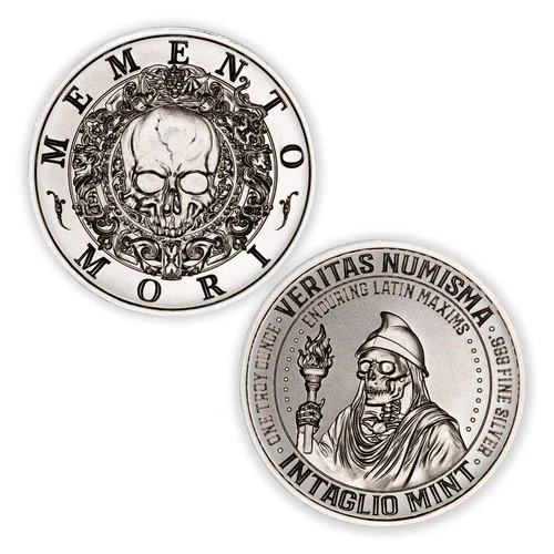 ENDURING LATIN MAXIMS - MEMENTO MORI - DEATH SKULL - .999 FINE SILVER BU ROUND