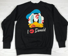 Vintage Donald Duck Sweatshirt Womens L Black Crewneck 90s Dinsey Made In USA