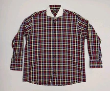 Steven Land Contrast French Cuff Shirt Mens 17 33 50in Chest Checker Cotton