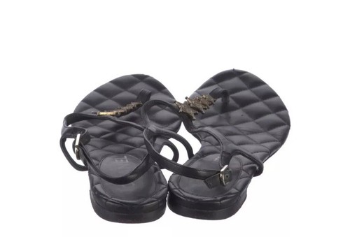 Chanel Interlocking CC Logo Leather T-Strap Sandals / Size : 6.5 / 36.5 Authent - Picture 4 of 8