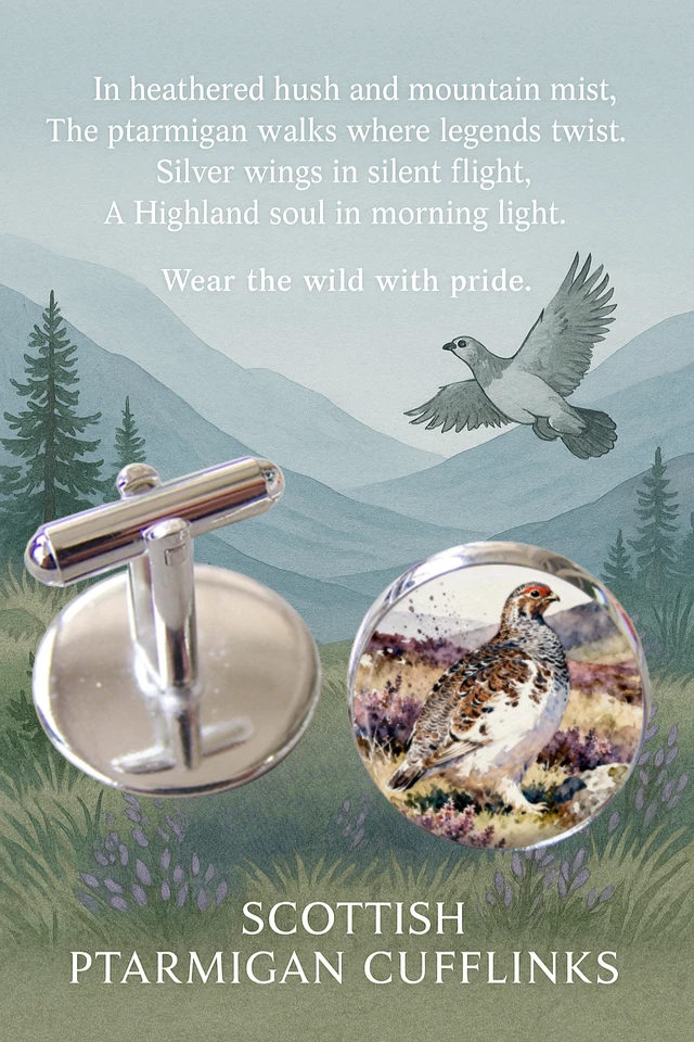 Gemelos Ptarmigan hechos a mano Reino Unido 16 mm plateados regalo en caja arte de vida silvestre Foto 2 de 2