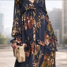ASOS DESIGN Curve Floral Tiered Maxi Dress Balloon Sleeve Whimsigoth US 16