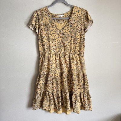 Maurices Floral Flutter Sleeve Babydoll Mini Dress Womens Large Yellow Boho