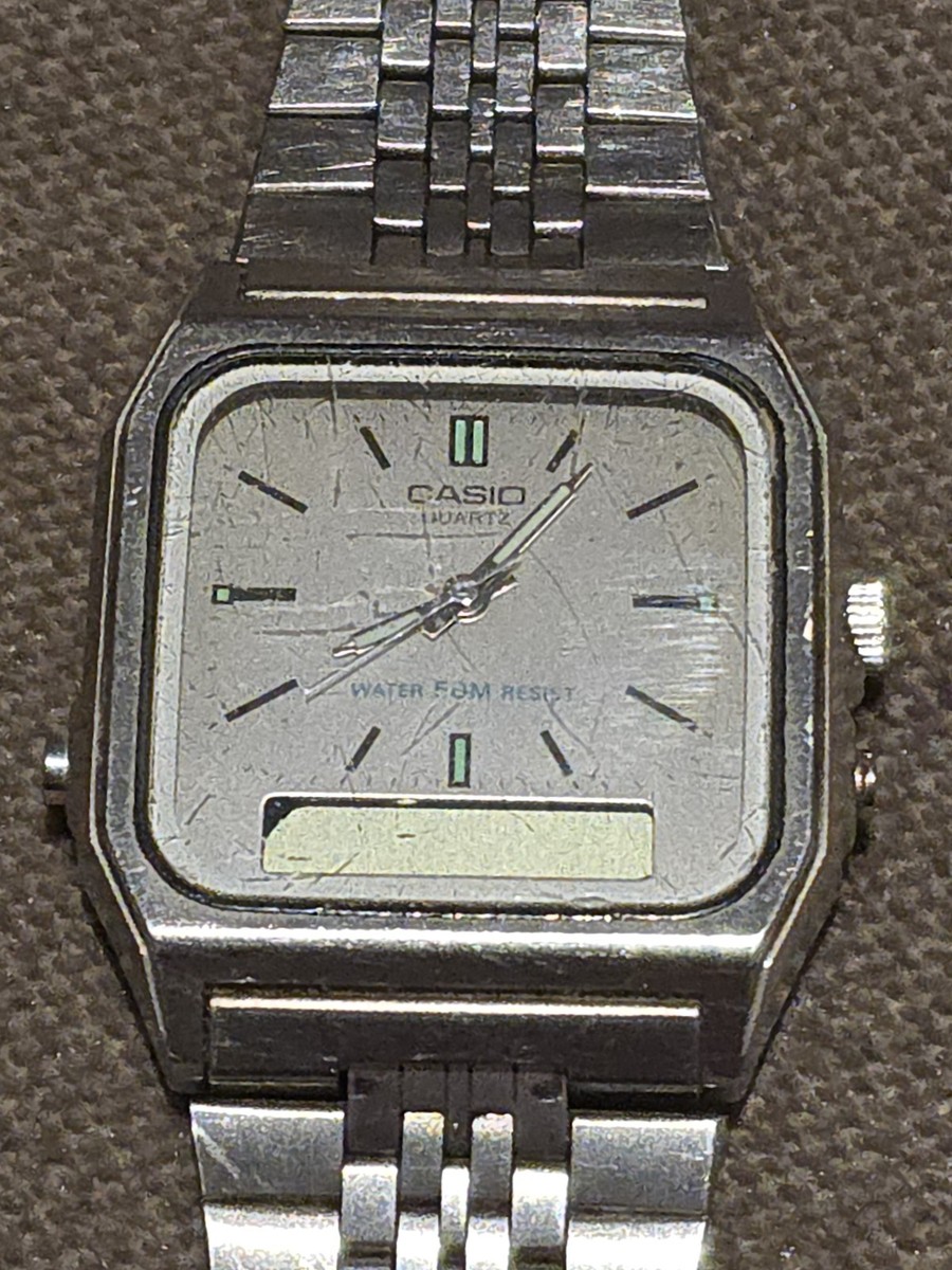 Casio Vintage AQ-350W Full Stainless Steel Case Ana-Digi Watch