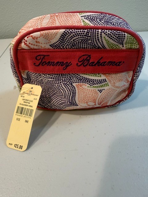 Tommy Bahama Pink Purple Floral Print Zipper Accessory/make up  bag NWT