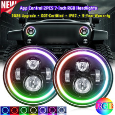 FOR Jeep wrangler JK LJ TJ CJ RGB 7" INCH Round LED Headlights DRL Light 2026 2X