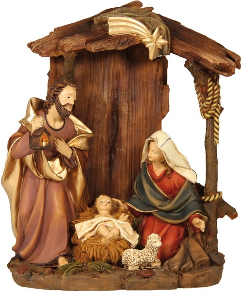 Krippenblock Heilige Familie 22 Cm Handbemalt Polyresin Dekofigur-image