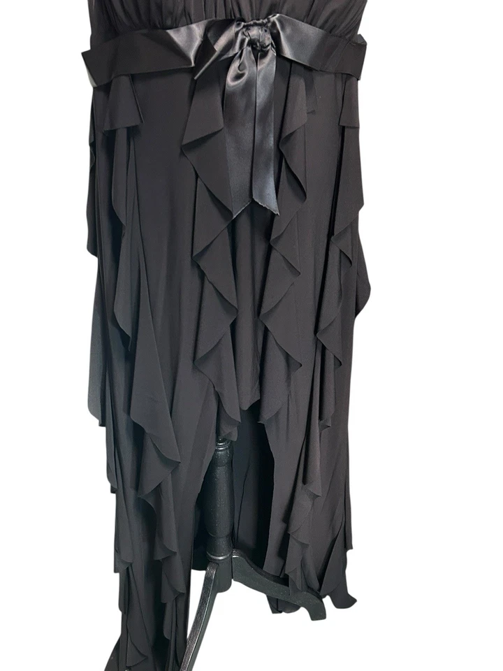 复古 90 年代 y2k 黑色长裙 18W 荷叶边蝴蝶结仙女垃圾奇思戈斯礼服 — 第 3/4 张图片