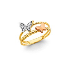NEW 14K TRI COLOR GOLD BUTTERFLY RING -SIZE 7