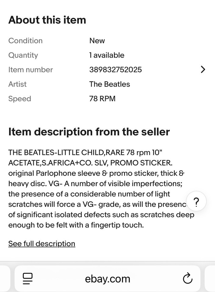 THE BEATLES-LITTLE CHILD,RARE 78 rpm 10