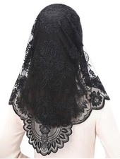Head Veil Mantilla Catholic Church Veil Head Cover Black Embroidered