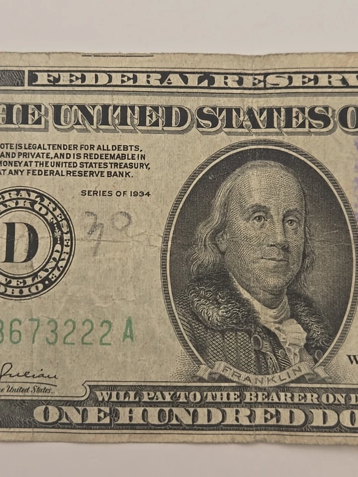 1934 One Hundred $100 Dollar Federal Reserve Note D Cleveland, OH - Image 3 of 4