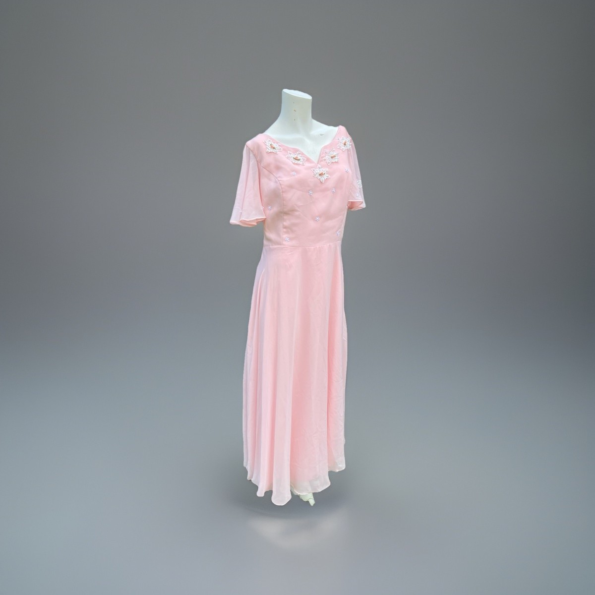 Vintage Pink Flowy Gown Whimsy Floral Wedding -Engagement Dress | eBay