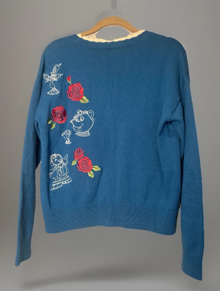 Cardigã Disney Beauty & the Beast Storybook tamanho grande Cottagecore novo sem etiquetas - Imagem 3 de 4