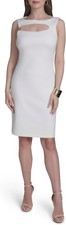 New H HALSTON White Womens Sleeveless Open Neckline Scuba Dress sz 2 NWT /218