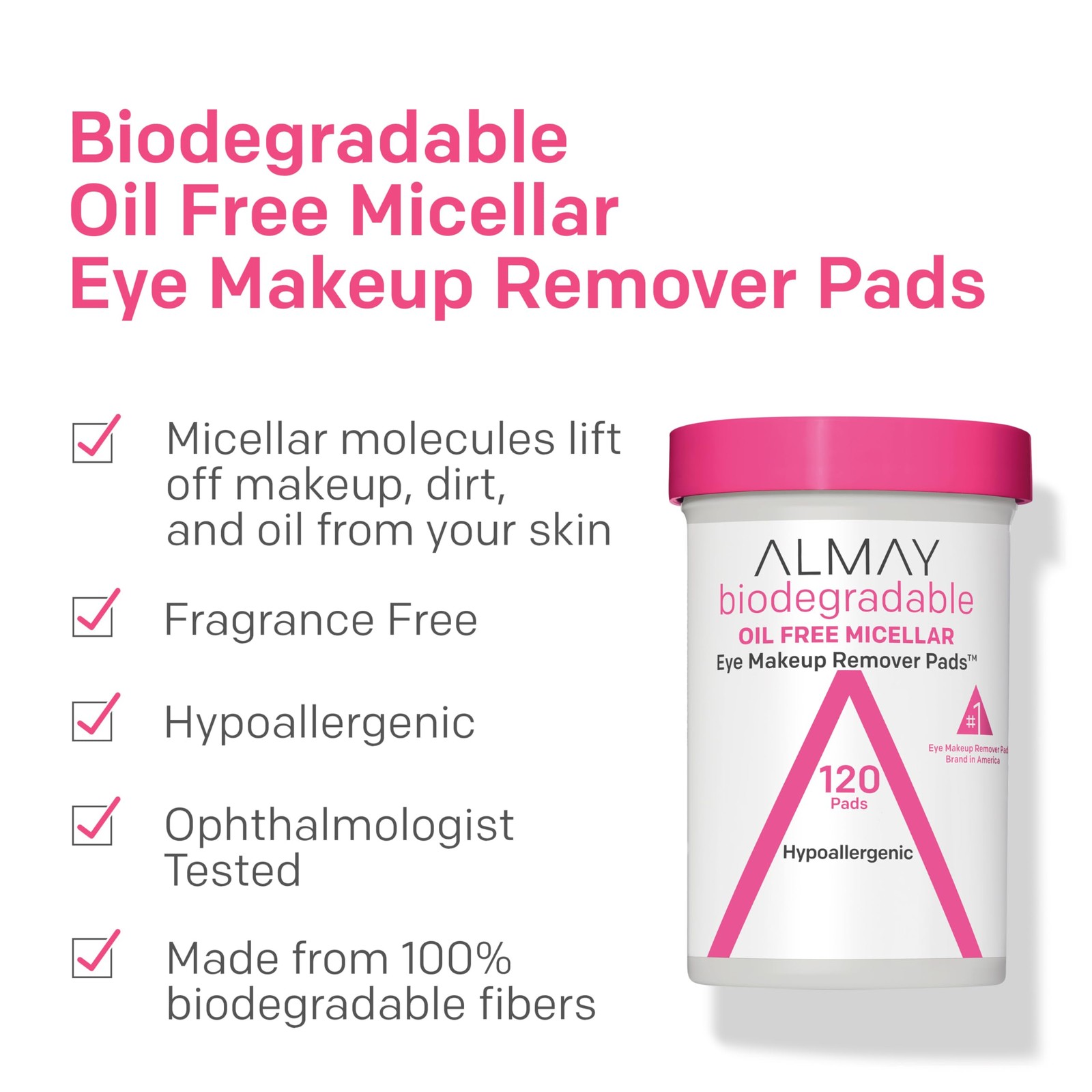 Almay Biodegradable Makeup Remover Pads, Micellar Gentle, Hypoallergenic, Fra...