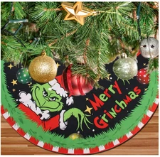 Red Christmas Tree Skirt 48in Polyester Farmhouse for 4.5-7.5ft Trees