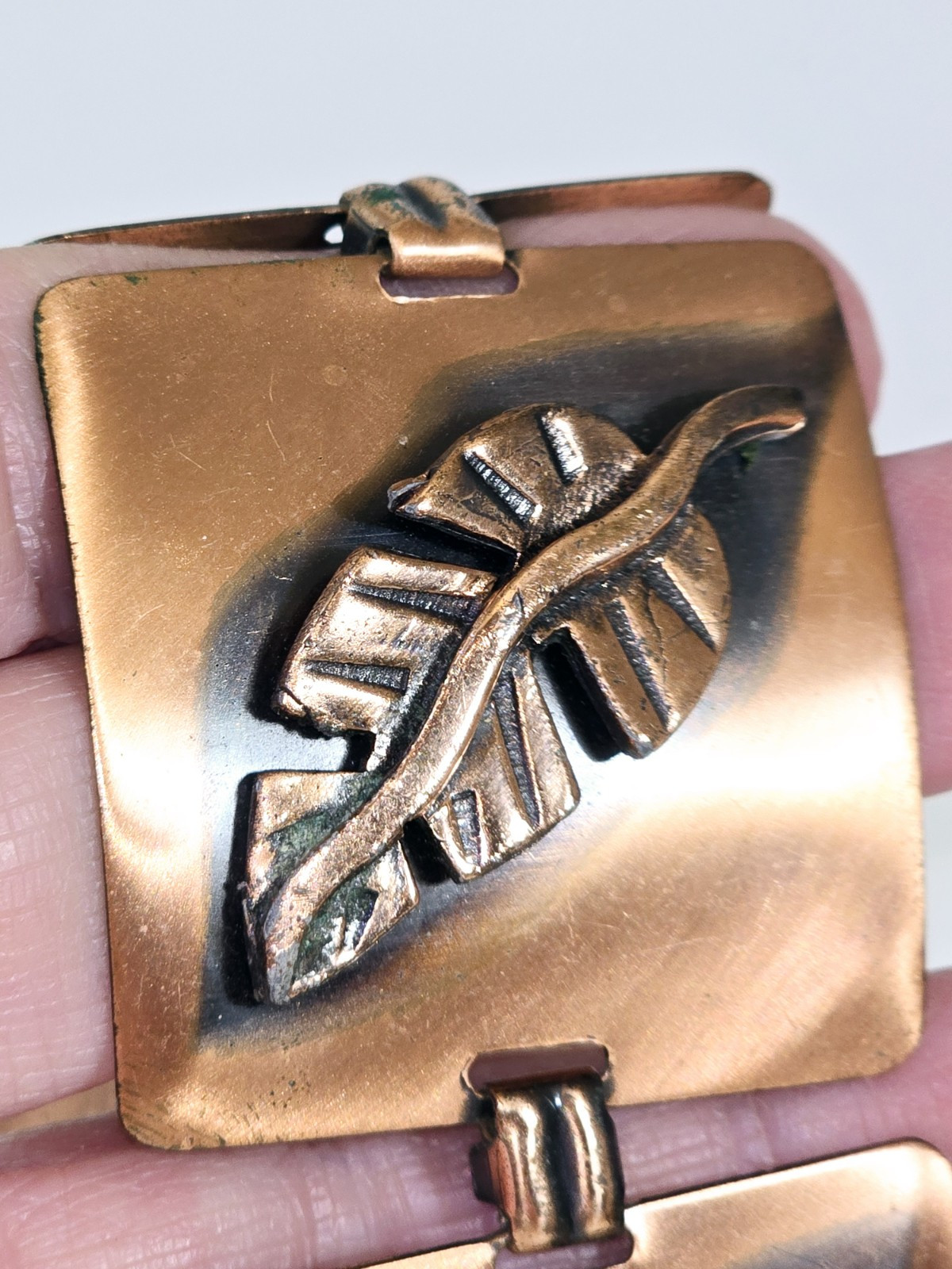 Vtg Solid Copper  Panel Link Bracelet Southwest F… - image 3