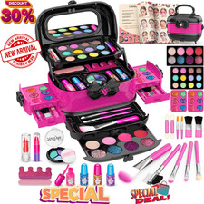 58 Pcs Kids Makeup Kit for Girl Princess Toys Real Washable Cosmetic Set with M