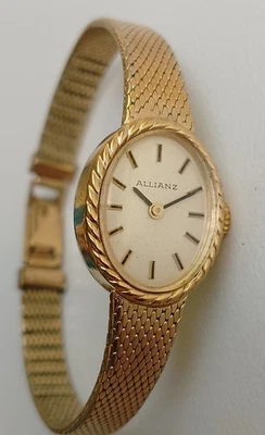 Allianz Damenuhr Vintage Mechanische Handaufzug 17 Jewels Armbanduhr Vergoldet 8 - Bild 1 von 4