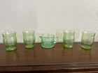 Green Ribbed Glass Tumbler Set 5-Piece w/ Handled Glass Cup Depression Glass