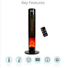 MONHOUSE Oscillating Tower Fan Heater with Fireplace 33 inches - Portable PTC Ce