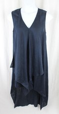 100% Capri Women's Blue Linen Pleated V Neck Sleeveless Dress Size Large