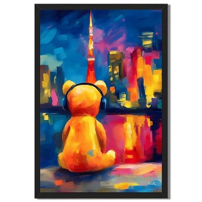 Teddy Bear City Night View Canvas Oil Paintings Reproduction