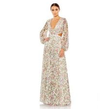 NWT Mac Duggal cream floral sequin gown A93746 Size 2