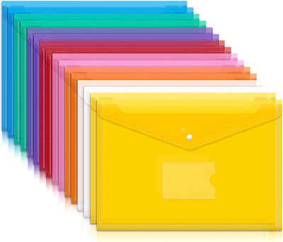 16 Stück Dokumententasche A4   Bunte Kunststoffhüllen mit Druckknopf, 8 Farben  