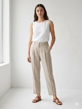 Mango MNG % 100 Linen Dress Pants Womens 6 Beige Khaki Pleated 30x25  High Rise