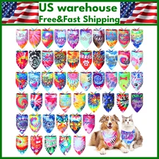 50 Pcs Tie Dye Dog Bandanas Bulk Pet Bibs Colorful Triangle Scarf Tie Dye with S