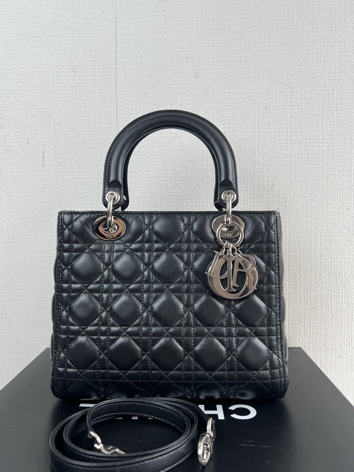 Dior Lambskin Lady Dior 2way Handle Bag Black