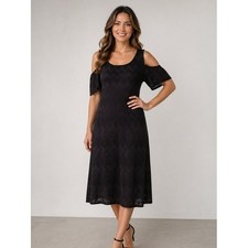 NINE WEST. Cold Shoulder Knit Sheath Dress. Black, Size 8. Eyelet work.