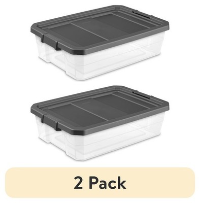 (2 pack)40 Quart Medium Stackable Storage Bin, Clear Plastic 