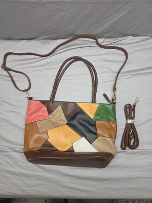 Vieta Faux Leather Patchwork Purse Boho Hoppie Style Big Purse Shoulder Bag