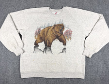Vintage 1989 Lsj Grizzley Bear Sweatshirt Jerzees Boxy X-large Heather Gray
