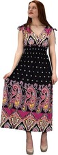 Floral Bohemian Tahiti Sleeveless Maxi Dress Polka Dot Black Fuchsia Large