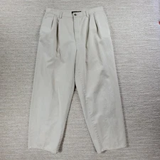 VTG Gap Khakis Mens 34/30* Cream Twill Chino Pleated Wide Leg Taper Hong Kong