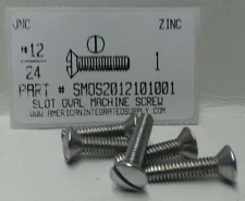 #12-24x1 Oval Head Slotted Machine Screws Steel Zinc Plated (25)