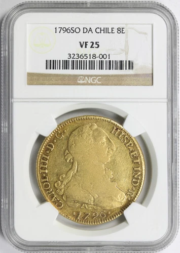 1796-So DA Chile Gold 8 Escudos NGC VF25