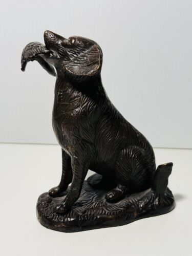 VTG Cast BRONZE Hunting DOG Sculpture w/ DUCK Labrador Retriever 6” - Picture 4 of 7