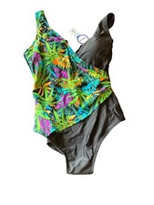 NWT Swimsuits for all Black Tropical Print Suit Size 16