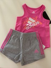 New Adidas Baby Girls 2 Piece Short  Tank Set 12M Pink