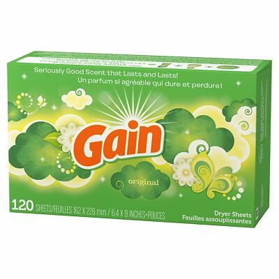 Gain Original Dryer Sheets Fewer Wrinkles Softness Less Static Cling, 120 count