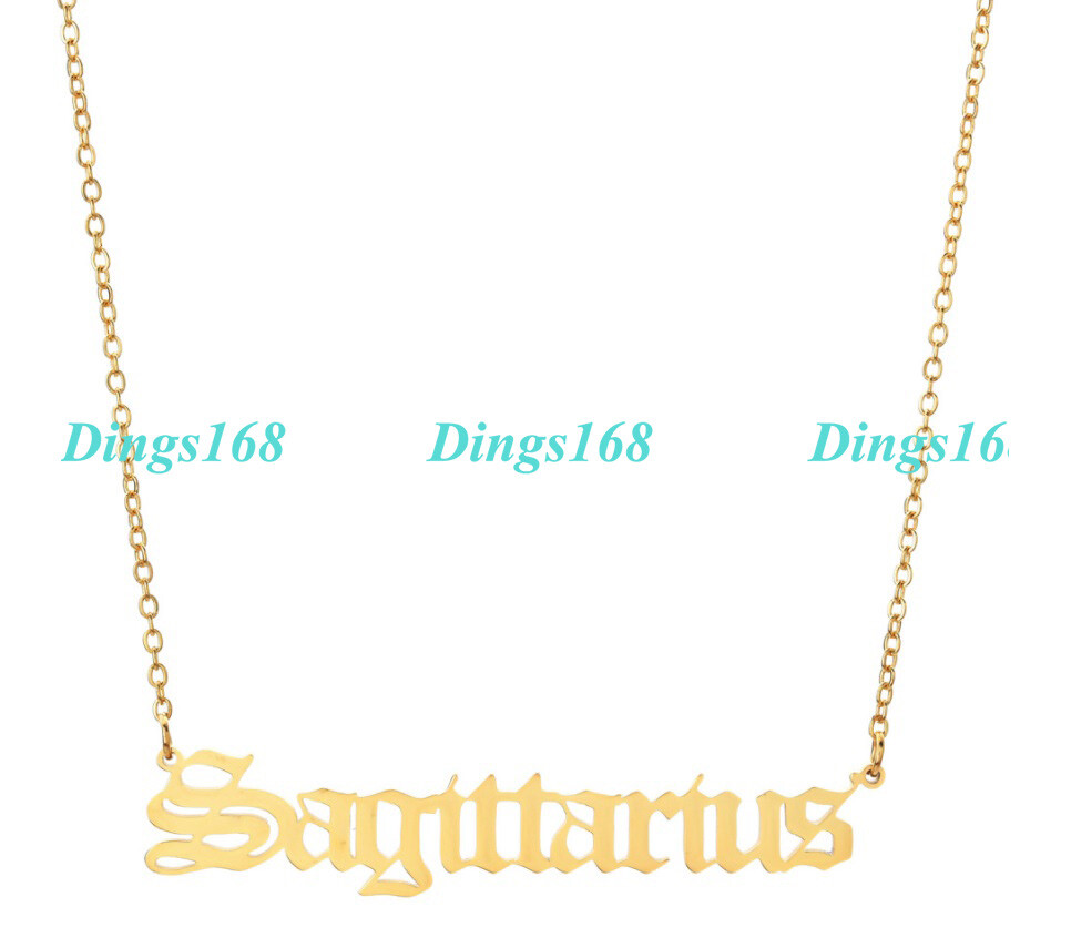 Sagittarius Real 18K Yellow Gold Filled Cursive Zodiac Font Script