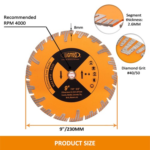 Diamond Blade 4.5-9 inch Cutting Disc for Granite Concrete Marble Cutter Plate - Picture 12 of 12
