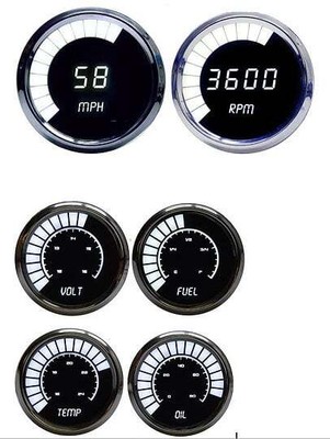 Intellitronix BS9999W Digital LED Bar Graph 6-Gauge Set White Chrome Bezel Speed