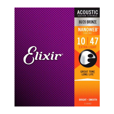 Elixir Nanoweb 80/20 Extra Light Acoustic Guitar Strings - .010-.047